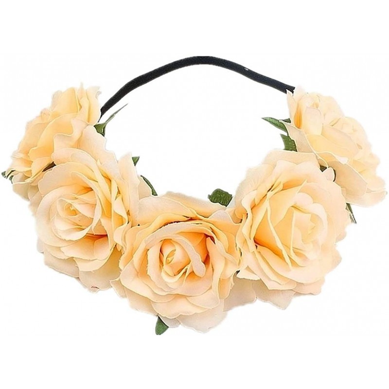 Headbands Love Fairy Bohemia Stretch Rose Flower Headband Floral Crown for Garland Party - Champagne - CK18HXAN2ED $22.32