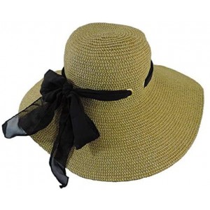 Sun Hats Brown Two Tone Wide Brim Floppy Packable Sun Hat with Black Sash - CL11KWYM7MP $30.79