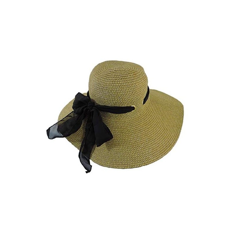 Sun Hats Brown Two Tone Wide Brim Floppy Packable Sun Hat with Black Sash - CL11KWYM7MP $28.03