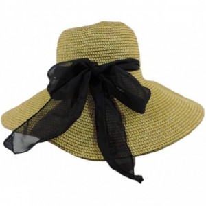 Sun Hats Brown Two Tone Wide Brim Floppy Packable Sun Hat with Black Sash - CL11KWYM7MP $11.42