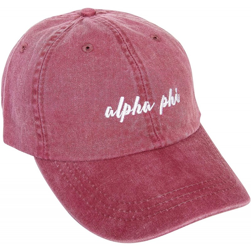 Baseball Caps Alpha Phi (N) Sorority Baseball Hat Cap Cursive Name Font A Phi - Burgundy - CW18SDMS8Q9 $43.80
