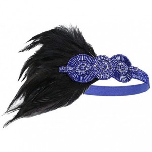 Headbands 1920s Headpiece Feather Flapper Headband Great Gatsby Headdress Vintage Accessory - Blue -1 - CM18KW0U7DA $20.38