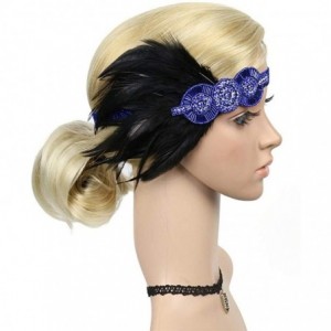 Headbands 1920s Headpiece Feather Flapper Headband Great Gatsby Headdress Vintage Accessory - Blue -1 - CM18KW0U7DA $19.88