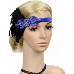 Headbands 1920s Headpiece Feather Flapper Headband Great Gatsby Headdress Vintage Accessory - Blue -1 - CM18KW0U7DA $19.88