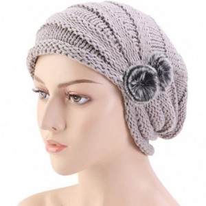 Skullies & Beanies Women Knit Slouchy Beanie Chunky Baggy Hat with Fur Pompom Winter Soft Warm Ski Cap Knitted Hat - Gray - C...
