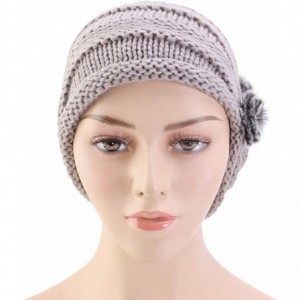 Skullies & Beanies Women Knit Slouchy Beanie Chunky Baggy Hat with Fur Pompom Winter Soft Warm Ski Cap Knitted Hat - Gray - C...