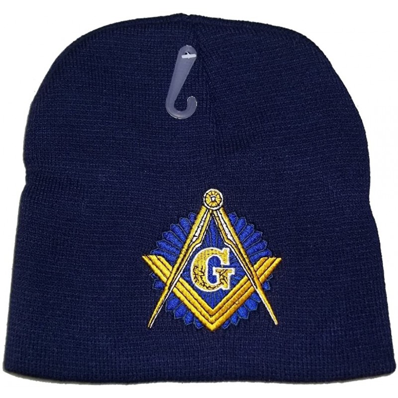 Skullies & Beanies 8" Navy Blue Freemason Masonic Embroidered Winter Beanie Skull Cap Toboggan Mason Hat - CY11JNO0713 $24.37