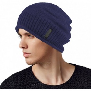 Skullies & Beanies Men Winter Outdoor Fleece Lined Warm Slouchy Knit Beanie Hat Skull Ski Cap - Blue - CD18Z0QRMT4 $27.83