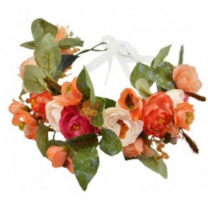 Headbands Adjustable Flower Headband Hair Wreath Floral Garland Crown Halo Headpiece with Ribbon Boho Wedding Festival - J - ...