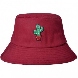 Bucket Hats Unisex Fashion Embroidered Bucket Hat Summer Fisherman Cap for Men Women - Cactus Red - CI18WE9GYQ3 $36.12