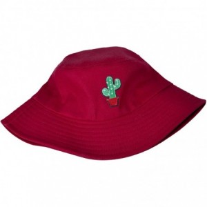 Bucket Hats Unisex Fashion Embroidered Bucket Hat Summer Fisherman Cap for Men Women - Cactus Red - CI18WE9GYQ3 $33.97