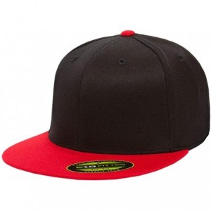 Baseball Caps Premium 210 Flexfit Fitted Flatbill Hat with NoSweat Hat Liner - Black/Red - CQ18O953QAL $31.35