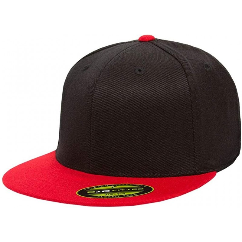 Baseball Caps Premium 210 Flexfit Fitted Flatbill Hat with NoSweat Hat Liner - Black/Red - CQ18O953QAL $29.61