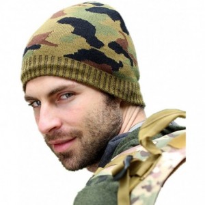 Skullies & Beanies Men's Winter Hat Outdoor Camo Knitted Fleece Lined Beanie Skull Cap - Army Green - C8126R5BL01 $22.16