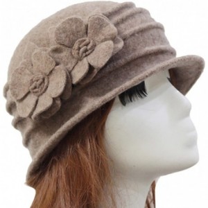 Skullies & Beanies Women 100% Wool Felt Round Top Cloche Hat Fedoras Trilby with Bow Flower - A5 Camel - C71896S86IY $13.42