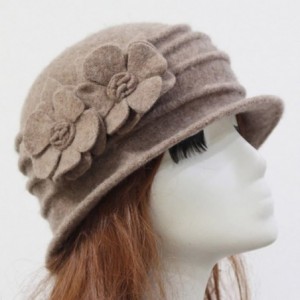 Skullies & Beanies Women 100% Wool Felt Round Top Cloche Hat Fedoras Trilby with Bow Flower - A5 Camel - C71896S86IY $33.14