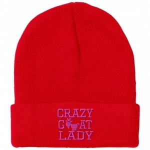 Skullies & Beanies Beanie for Men & Women Crazy Goat Lady Pink Embroidery Skull Cap Hat 1 Size - Red - CG18A90E8IL $31.56