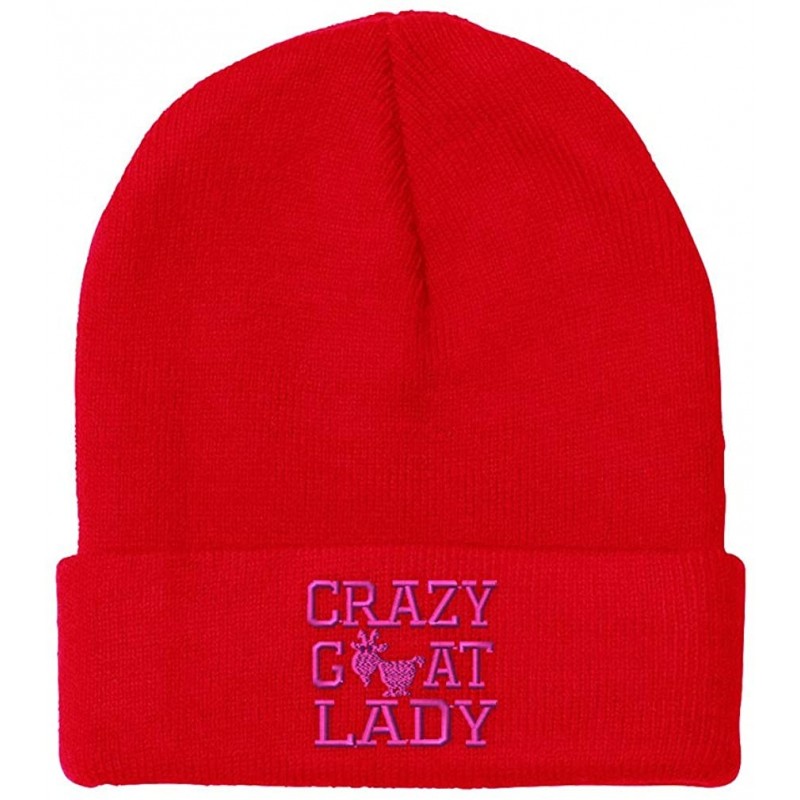Skullies & Beanies Beanie for Men & Women Crazy Goat Lady Pink Embroidery Skull Cap Hat 1 Size - Red - CG18A90E8IL $30.50