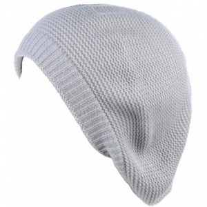 Berets Chic French Style Lightweight Soft Slouchy Knit Beret Beanie Hat in Solid - Lt.gray - CR18LCG47ZZ $22.32