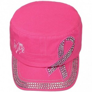 Baseball Caps Women's Pink Ribbon Hope Embroidery Crystal Brim Military Style Cadet Cap Hat - Fuchsia - CD12IQNVZ2B $26.39