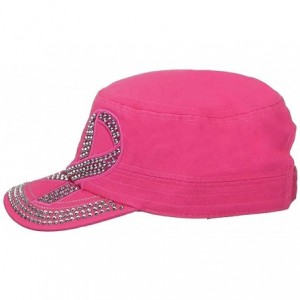 Baseball Caps Women's Pink Ribbon Hope Embroidery Crystal Brim Military Style Cadet Cap Hat - Fuchsia - CD12IQNVZ2B $30.16