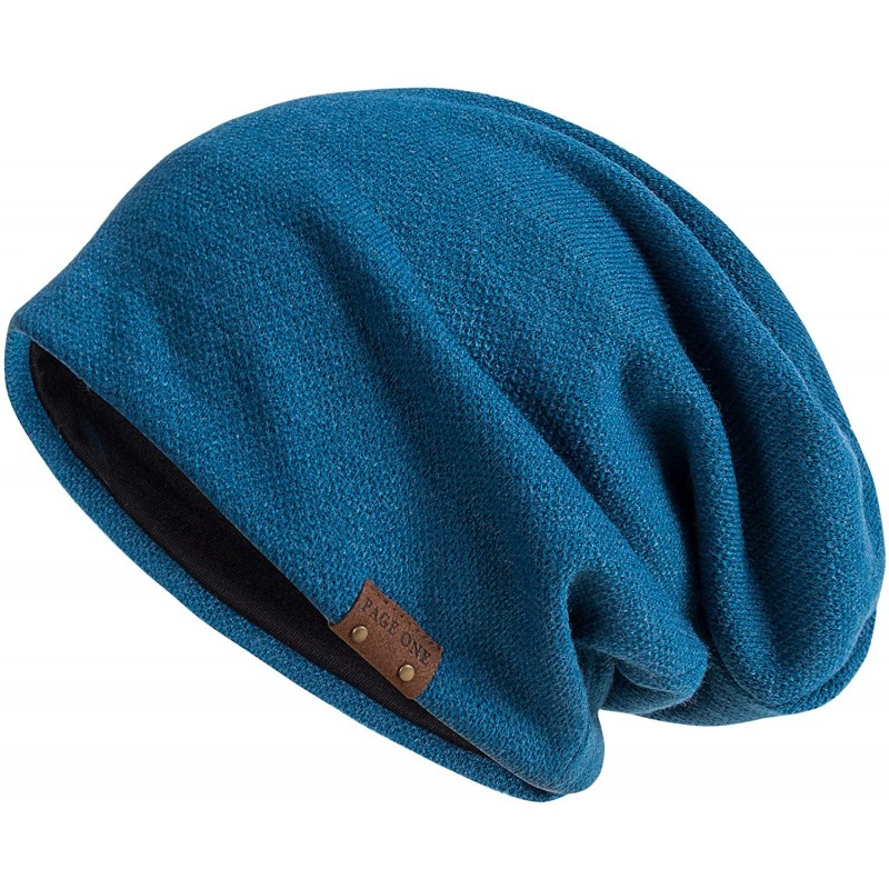 Skullies & Beanies Mens Slouchy Beanie Winter Warm Comfortable Cozy Skull Cap Chunky Baggy Oversized Hat - Royal Blue - CW18U...
