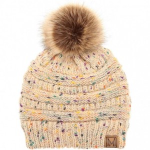 Skullies & Beanies Women's Soft Stretch Cable Knit Warm Skully Faux Fur Pom Pom Beanie Hats - Confetti - Beige - CW18W3WS4O0 ...