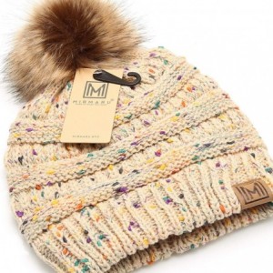 Skullies & Beanies Women's Soft Stretch Cable Knit Warm Skully Faux Fur Pom Pom Beanie Hats - Confetti - Beige - CW18W3WS4O0 ...