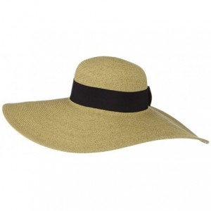 Sun Hats UPF 50+ Black Ribbon Wide Flat Brim Hat - Wheat - Black - CS118NTPLUL $104.33