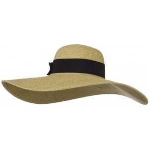 Sun Hats UPF 50+ Black Ribbon Wide Flat Brim Hat - Wheat - Black - CS118NTPLUL $104.33