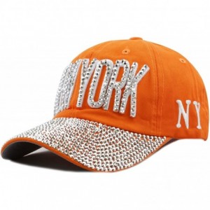 Baseball Caps Beaded Shiny Studded New York Premium Cap - Orange - CI12DA6OTWL $15.65