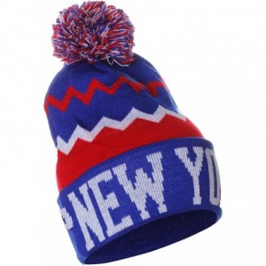 Skullies & Beanies USA Chevron Zig Zags Pom Pom Knit Hat Beanie - New York Blue Red - C0128XUPJDD $10.79