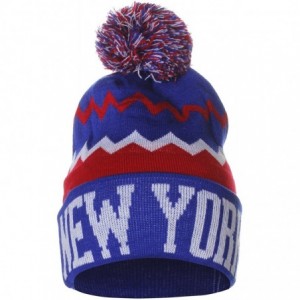Skullies & Beanies USA Chevron Zig Zags Pom Pom Knit Hat Beanie - New York Blue Red - C0128XUPJDD $23.03