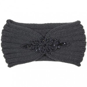 Cold Weather Headbands Women's Winter Sequin Flower Knitted Headband Ear Warmern - Bead - Grey - CU18HD3KQ8Y $7.49