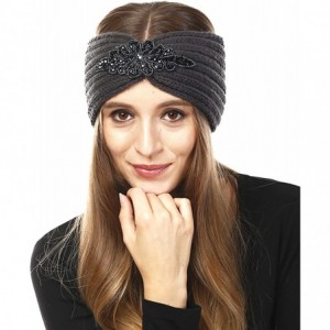 Cold Weather Headbands Women's Winter Sequin Flower Knitted Headband Ear Warmern - Bead - Grey - CU18HD3KQ8Y $20.14