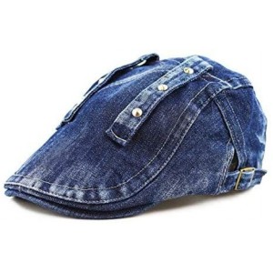 Newsboy Caps Variety Washed Denim Newsboy Ivy Style Hat (Denim blue14) - CY12ID7KEDL $22.76