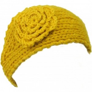 Headbands Winter Hand Knit Floral Headband - Yellow - C111IDVGQDZ $8.31