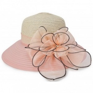 Sun Hats Women Large Brim Bucket Summer Straw Sun Hat Boonie Cap W/Flower Band - Coral - CD18DYNOUOI $8.43