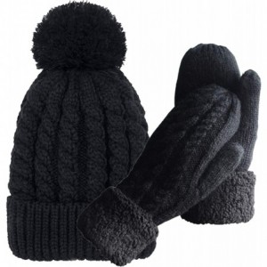 Skullies & Beanies Women's Winter Beanie Warm Fleece Lining - Thick Slouchy Cable Knit Skull Hat Ski Cap - Black Pom Beanie+g...