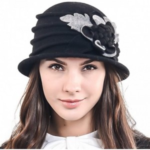 Bucket Hats Women's Elegant Flower Wool Cloche Bucket Ridgy Bowler Hat 09-co20 - Black - C0125YOO3IX $22.55