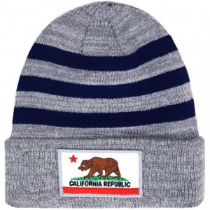 Skullies & Beanies Striped California Republic Cali Bear Long Beanie Cuffed Knit 12 inches Winter Hat - Gray/Navy Blue - C018...
