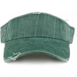 Visors Frayed Pigment Dyed Garment Washed Distressed Adjustable Visor Cap - Forest Green - CB186OS4IDD $16.26