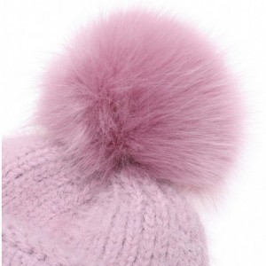 Skullies & Beanies Women's Winter Cozy Solid Color Fuzzy Knitted Beanie Hat with Faux Fur Pom Pom - Lilac - C218AT4XAMQ $13.89