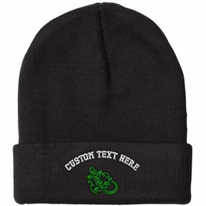Skullies & Beanies Custom Beanie for Men & Women Green Lizard Reptile Embroidery Skull Cap Hat - Black - C818ZS3TXNY $39.45