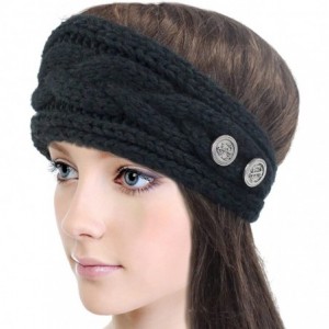 Headbands Women's Winter Knit Headband - Button - Black - CU11QWMIBVH $15.43