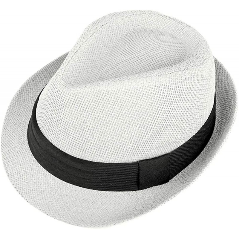 Fedoras Unisex Summer Short Brim Fedora - Hats for Men & Women + Panama Hats & Straw Hats - Classic White - CY17YHR7TLN $28.73