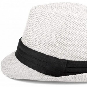 Fedoras Unisex Summer Short Brim Fedora - Hats for Men & Women + Panama Hats & Straw Hats - Classic White - CY17YHR7TLN $27.77