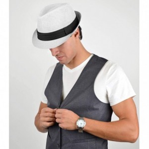 Fedoras Unisex Summer Short Brim Fedora - Hats for Men & Women + Panama Hats & Straw Hats - Classic White - CY17YHR7TLN $28.73