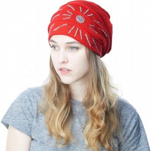 Skullies & Beanies Women's Knit Handmade Fleece Lined Slouchy Baggy Beanie Skully Hat - Red - CK126IAQZYL $25.99