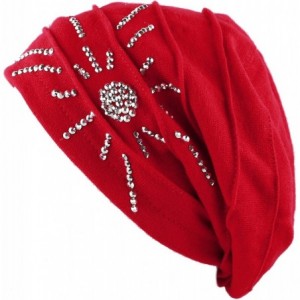 Skullies & Beanies Women's Knit Handmade Fleece Lined Slouchy Baggy Beanie Skully Hat - Red - CK126IAQZYL $29.99